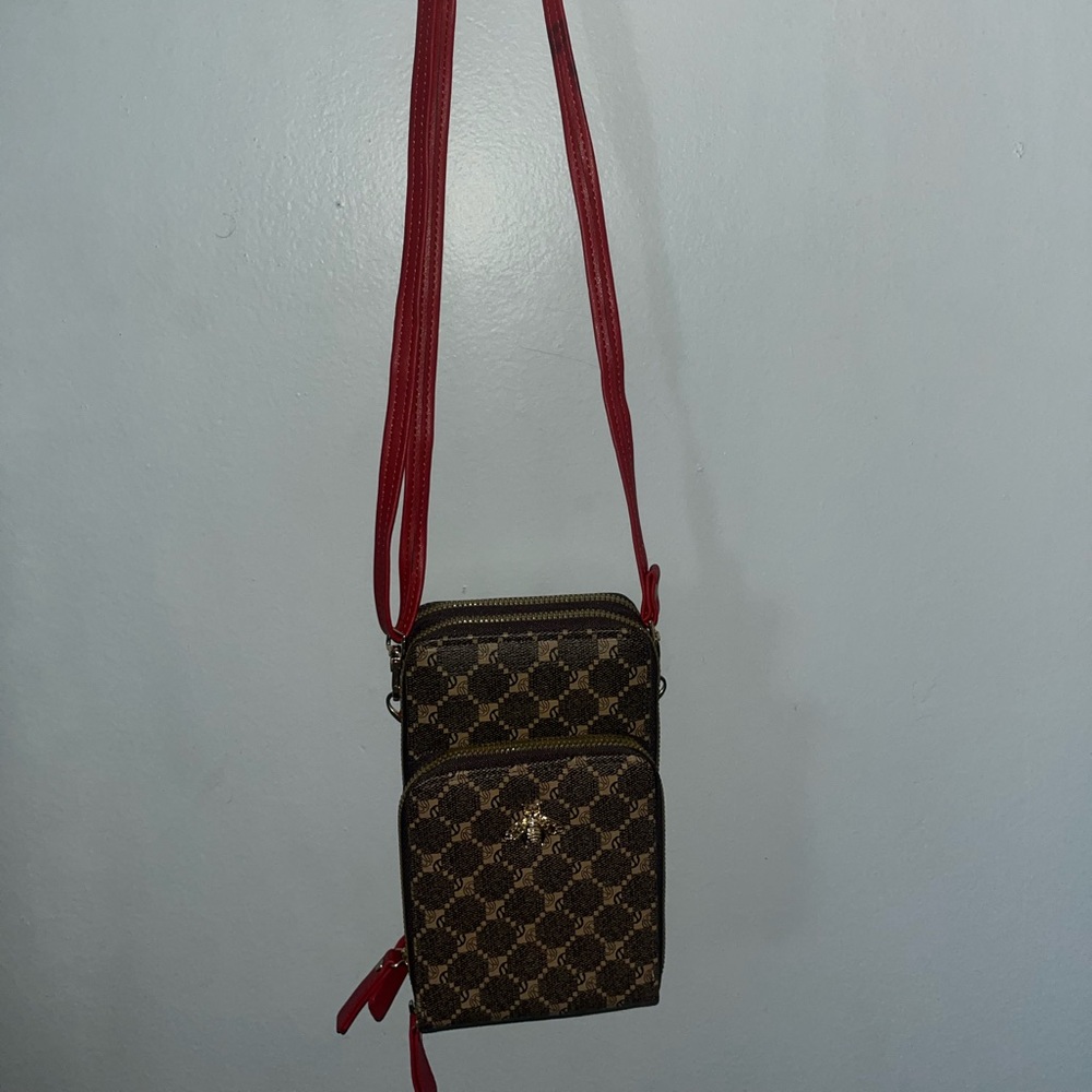 Stylish Brown and Red Crossbody Bag